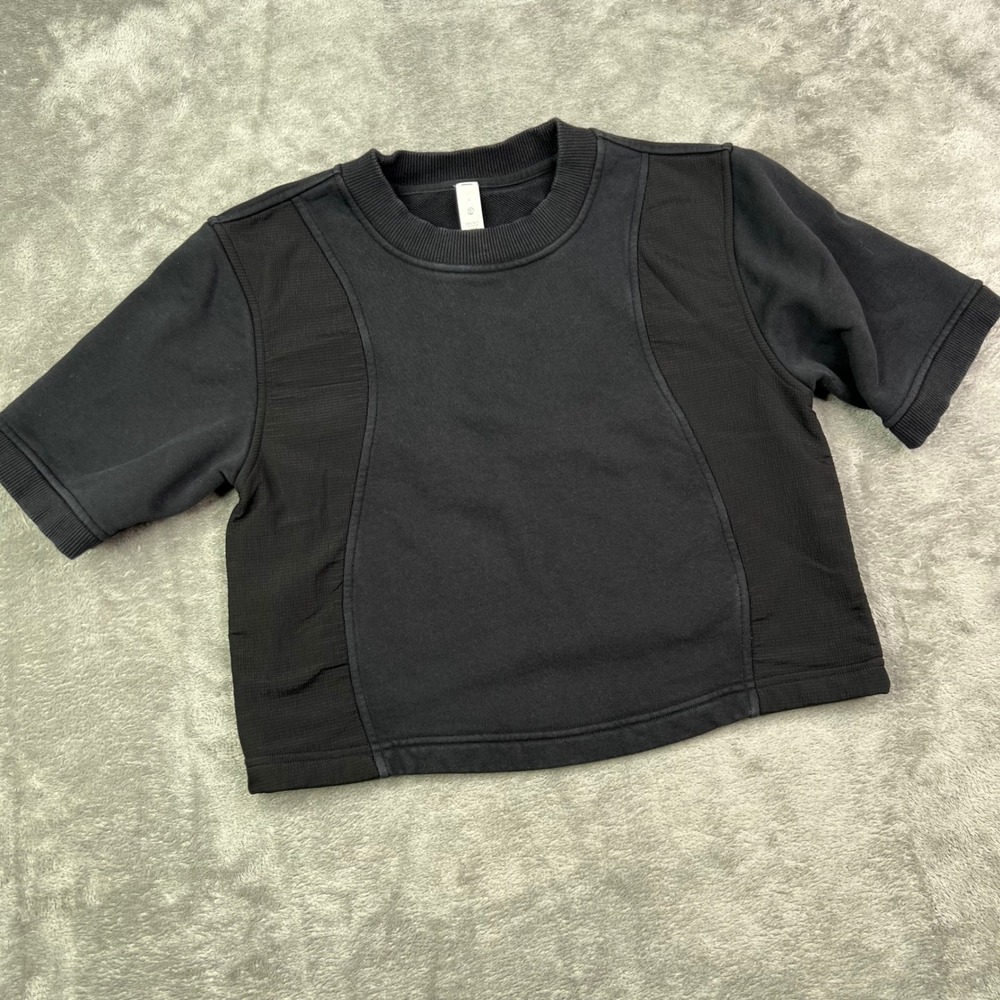 Lululemon Cotton French Terry Swift Tee Womens 2 Black Short Sleeve Crew Neck